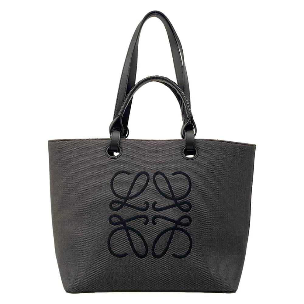Loewe Anagram Tote Bag Tote Bag Dark Gray Black Canvas Leather